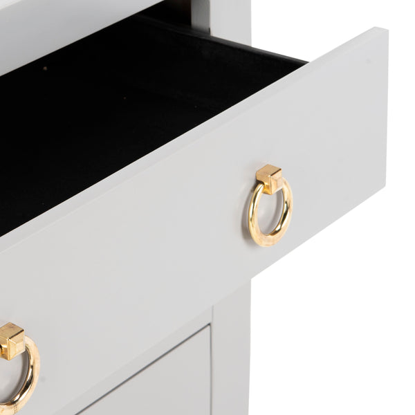 Dion Contemporary 3-Drawer Chest with Minimalist Asian Curves and Elegant Gold Ring Pulls