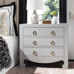 Dion Contemporary 3-Drawer Chest with Minimalist Asian Curves and Elegant Gold Ring Pulls