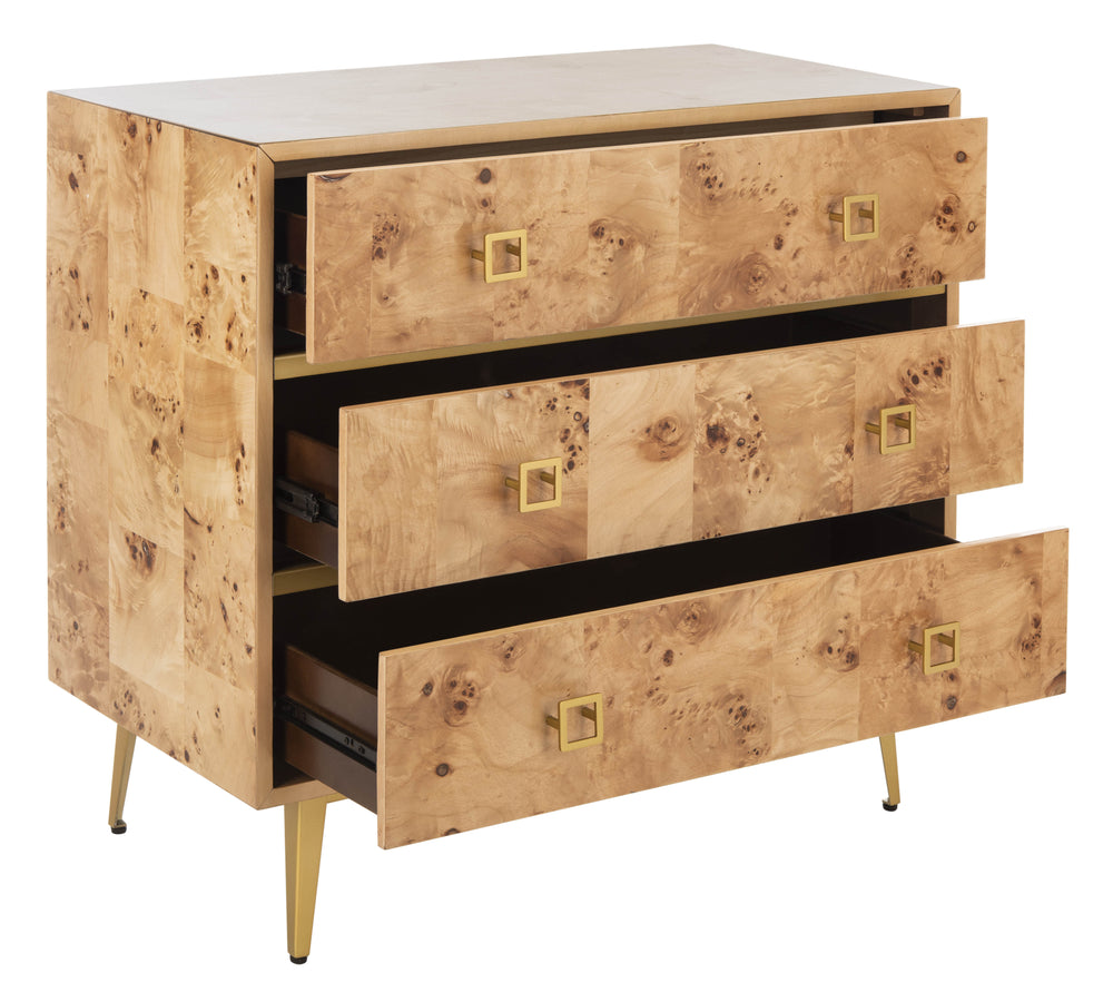 Katia Contemporary 3-Drawer Chest with Elegant Gold Legs - Perfect for Bedroom or Living Room Organization