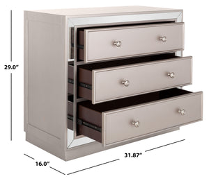 Basie Modern 3 Drawer Chest - Luxurious Minimalist Storage with Mirror Finish and Nickel Hardware