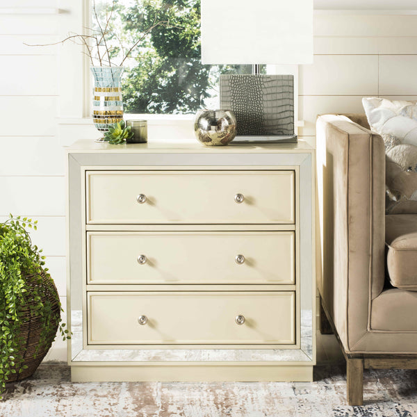 Basie Modern 3 Drawer Chest - Luxurious Minimalist Storage with Mirror Finish and Nickel Hardware
