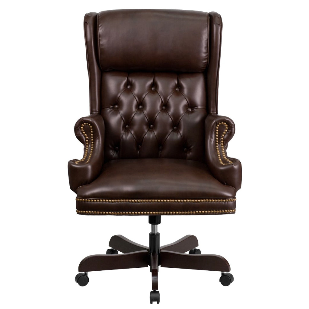 English Elm EE1654 Traditional Commercial Grade Leather Executive Office Chair Brown EEV-13010