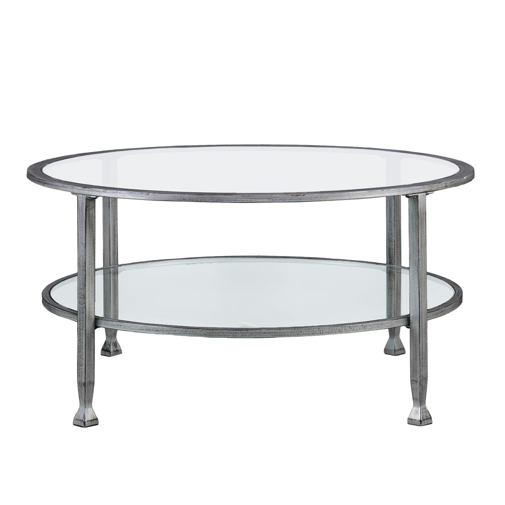 Sei Furniture Jaymes Metal Glass Round Cocktail Table Silver Ck0740