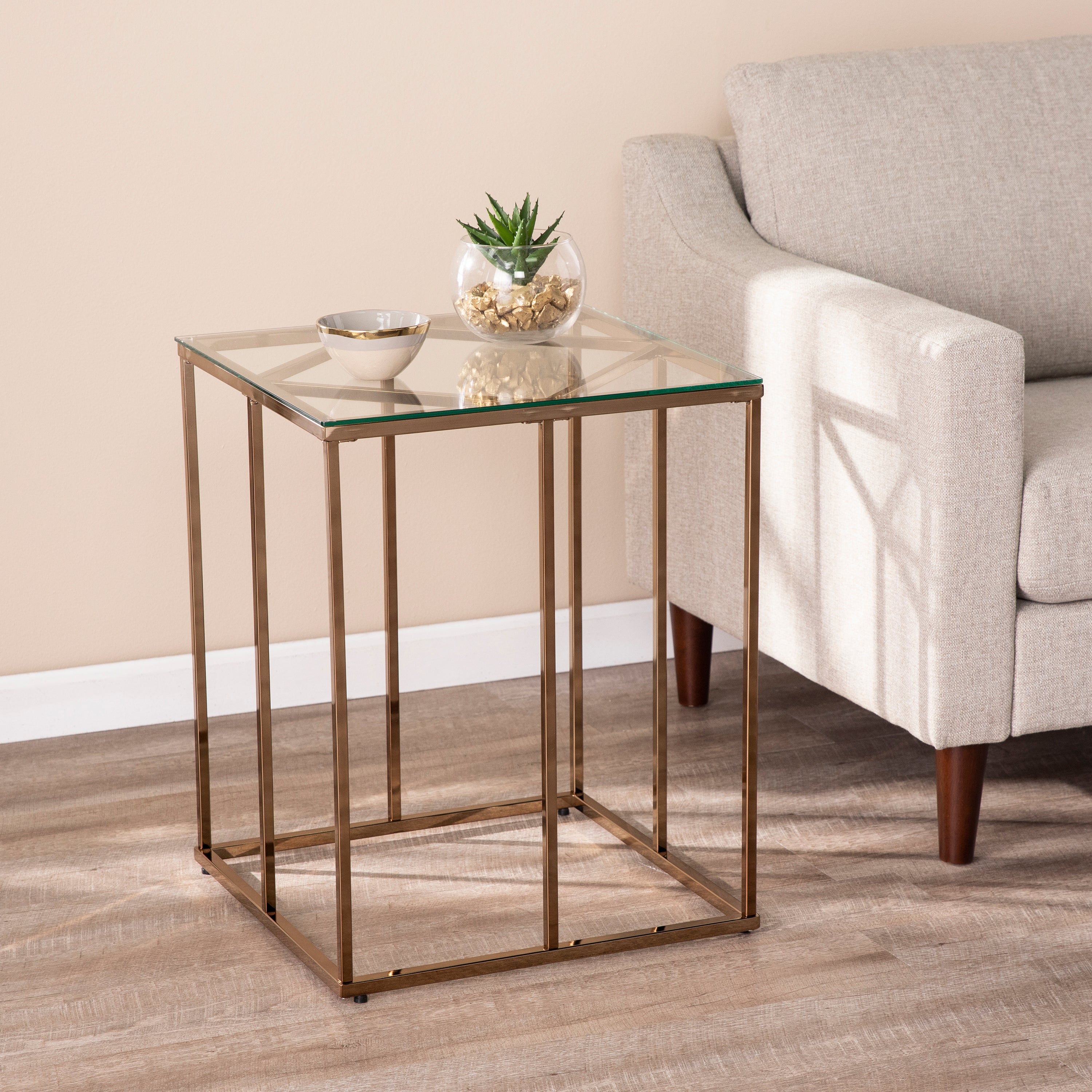 Nicholance Contemporary Glass Top End Table - Thumbnail 3