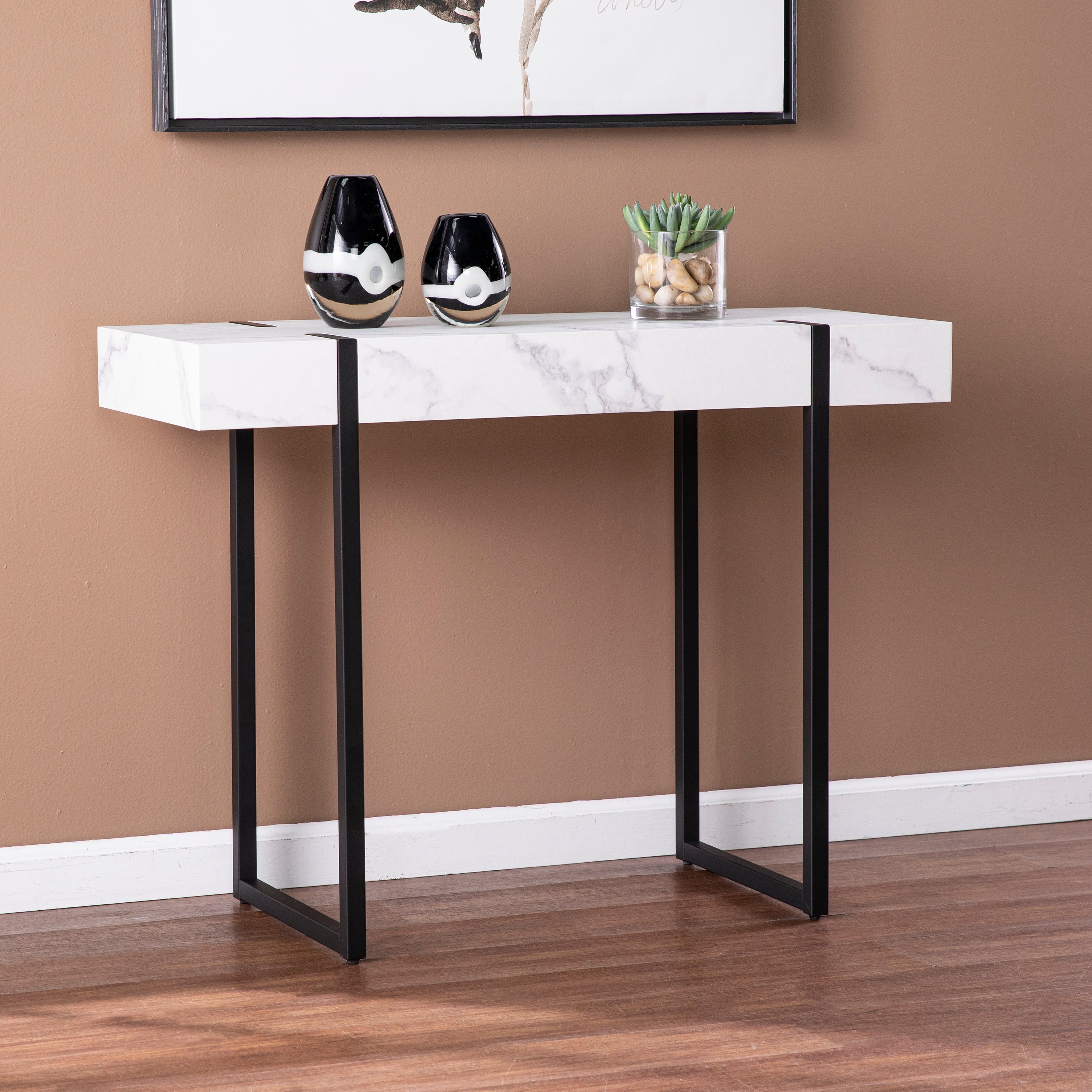 Rangley Contemporary Faux Marble Console Table - Thumbnail 3