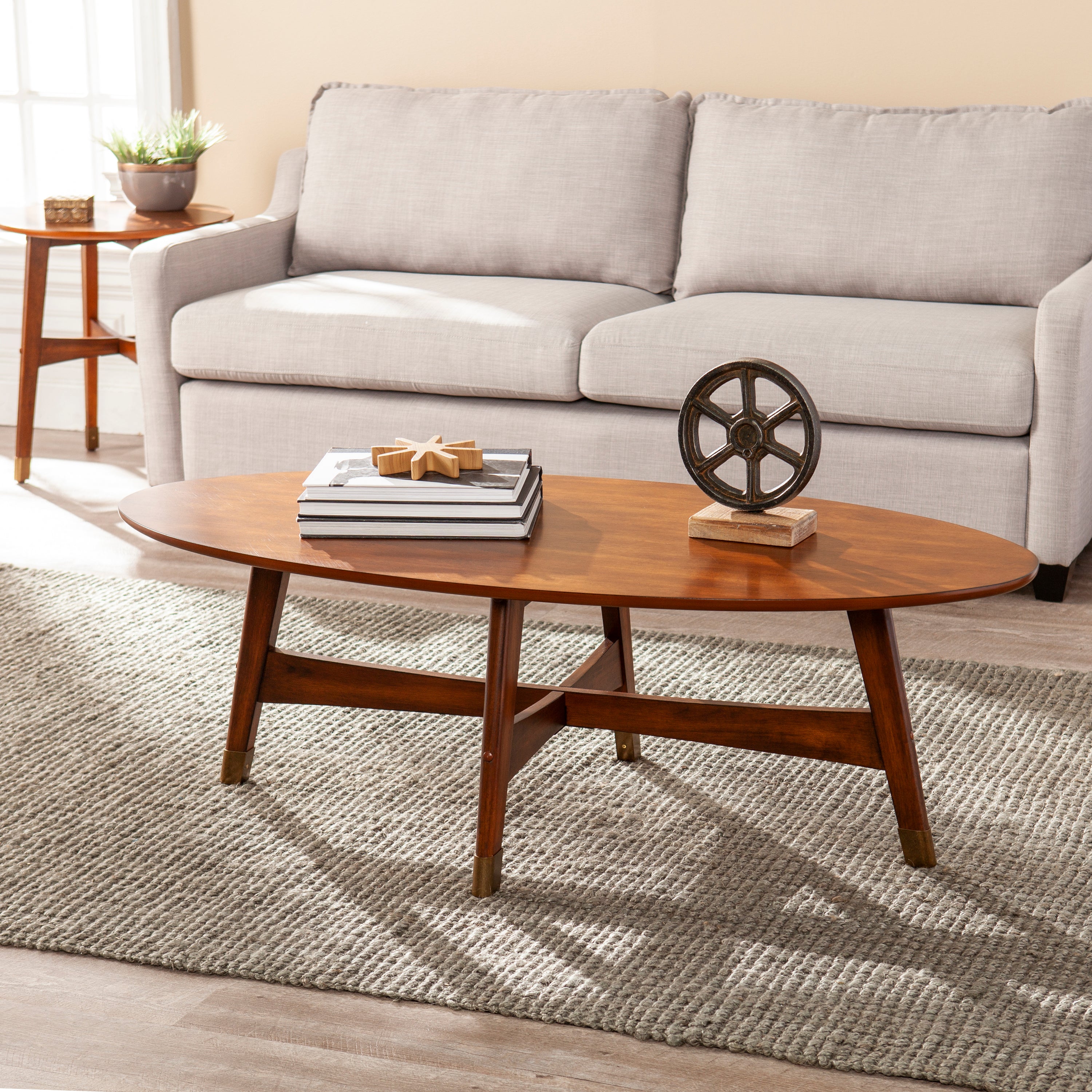 SEI Furniture Rhoda Oval Midcentury Modern Coffee Table - Thumbnail 3