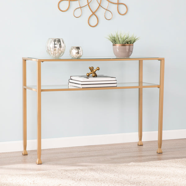 Sei Furniture Jaymes Gold Metal And Glass Console Table Ck5773