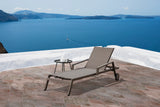 Bondi Outdoor Chaise Lounge In Aluminium Taupe Color, Taupe Textilene And Two Wheels, Stackble