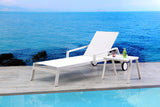 Bondi Outdoor Chaise Lounge Aluminium Matte White Color, White Textilene And Two Wheels, Stackable