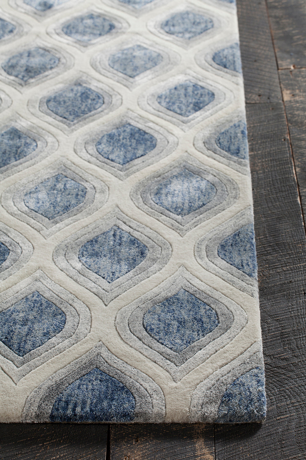Chandra Rugs Clara 70% Wool + 30% Viscose Hand-Tufted Contemporary Rug Blue/Grey/White 9' x 13'