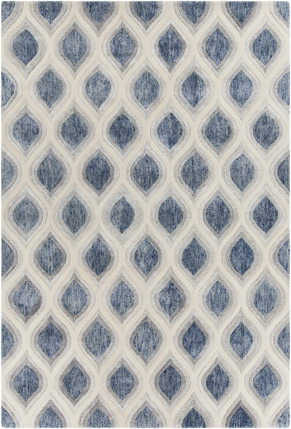 Chandra Rugs Clara 70% Wool + 30% Viscose Hand-Tufted Contemporary Rug Blue/Grey/White 9' x 13'