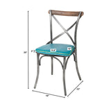 LH Imports Metal Crossback Chair with Peacock Blue Seat Cushion CLA-03P