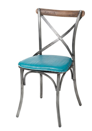 LH Imports Metal Crossback Chair with Peacock Blue Seat Cushion CLA-03P