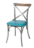 LH Imports Metal Crossback Chair with Peacock Blue Seat Cushion CLA-03P