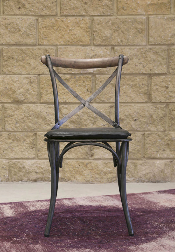 LH Imports Metal Crossback Leather Cushion Seat CLA-04BLK