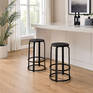 Walker Edison Colton Industrial/Contemporary 26" Metal and Wood Round Kitchen Bar Stool CLDK26BBL
