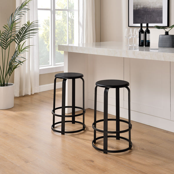 Walker Edison Colton Industrial/Contemporary 26" Metal and Wood Round Kitchen Bar Stool CLDK26BBL