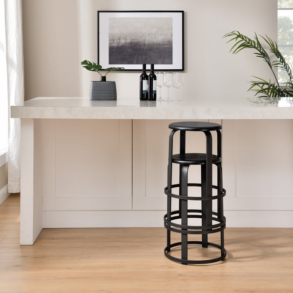 Walker Edison Colton Industrial/Contemporary 26" Metal and Wood Round Kitchen Bar Stool CLDK26BBL