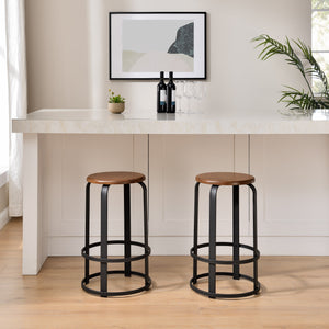 Walker Edison Colton Industrial/Contemporary 26" Metal and Wood Round Kitchen Bar Stool CLDK26BDCWS