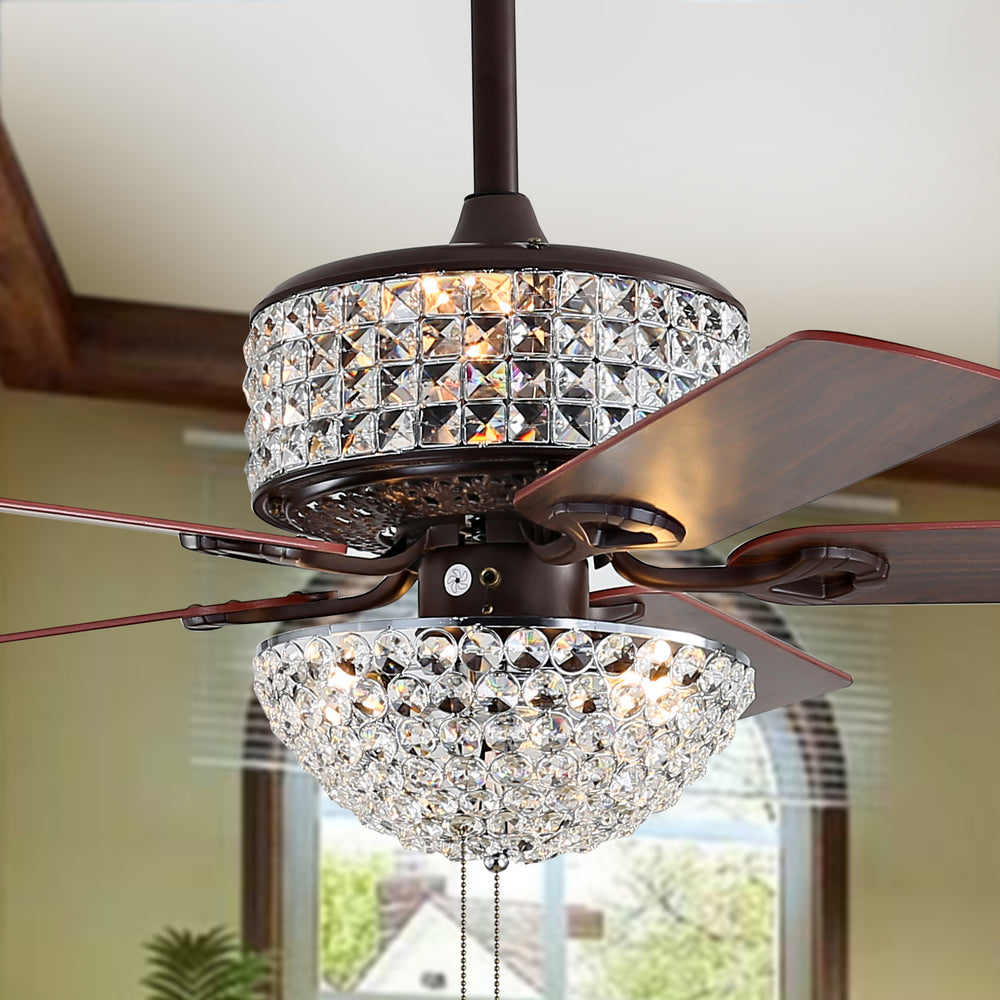 Nori Ceiling Light Fan - Elegant Crystal Design with Oil Rubbed Bronze Finish and Reversible Blades