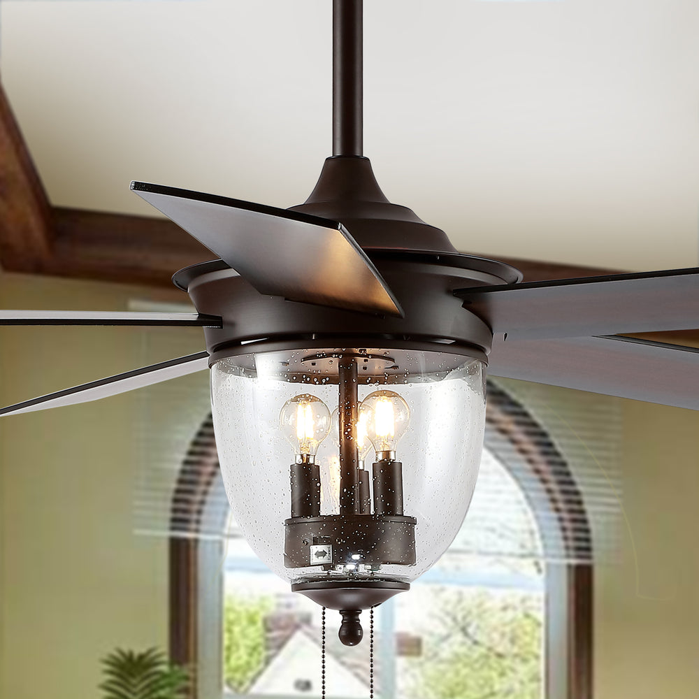 Rallen Ceiling Light Fan - Stylish Seeded Glass Shade & Dark Walnut Blades for Rustic Charm