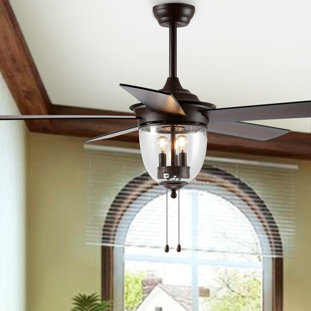 Rallen Ceiling Light Fan - Stylish Seeded Glass Shade & Dark Walnut Blades for Rustic Charm