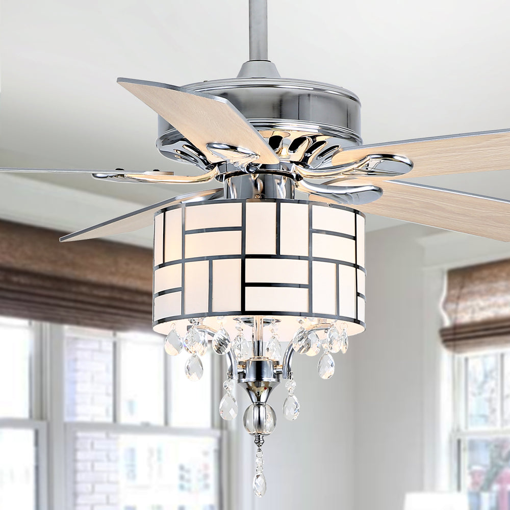 Fint Ceiling Light Fan - Modern Chrome & Crystal Design with Remote Control for Effortless Style