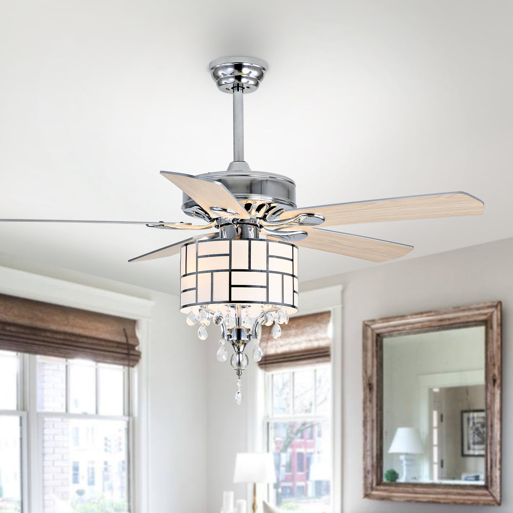 Fint Ceiling Light Fan - Modern Chrome & Crystal Design with Remote Control for Effortless Style