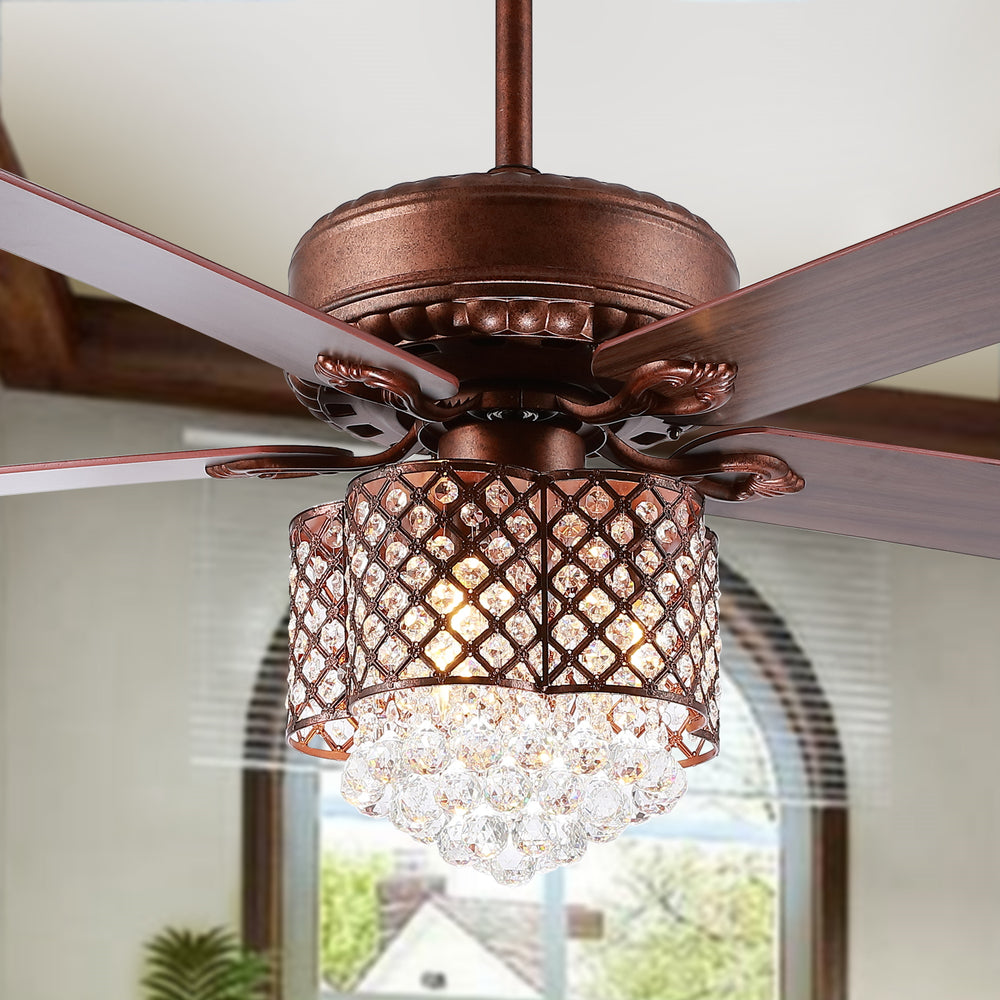 Kelso Ceiling Light Fan - Elegant Oil Rubbed Bronze Fixture with Crystal Orbs and Dark Walnut Blades