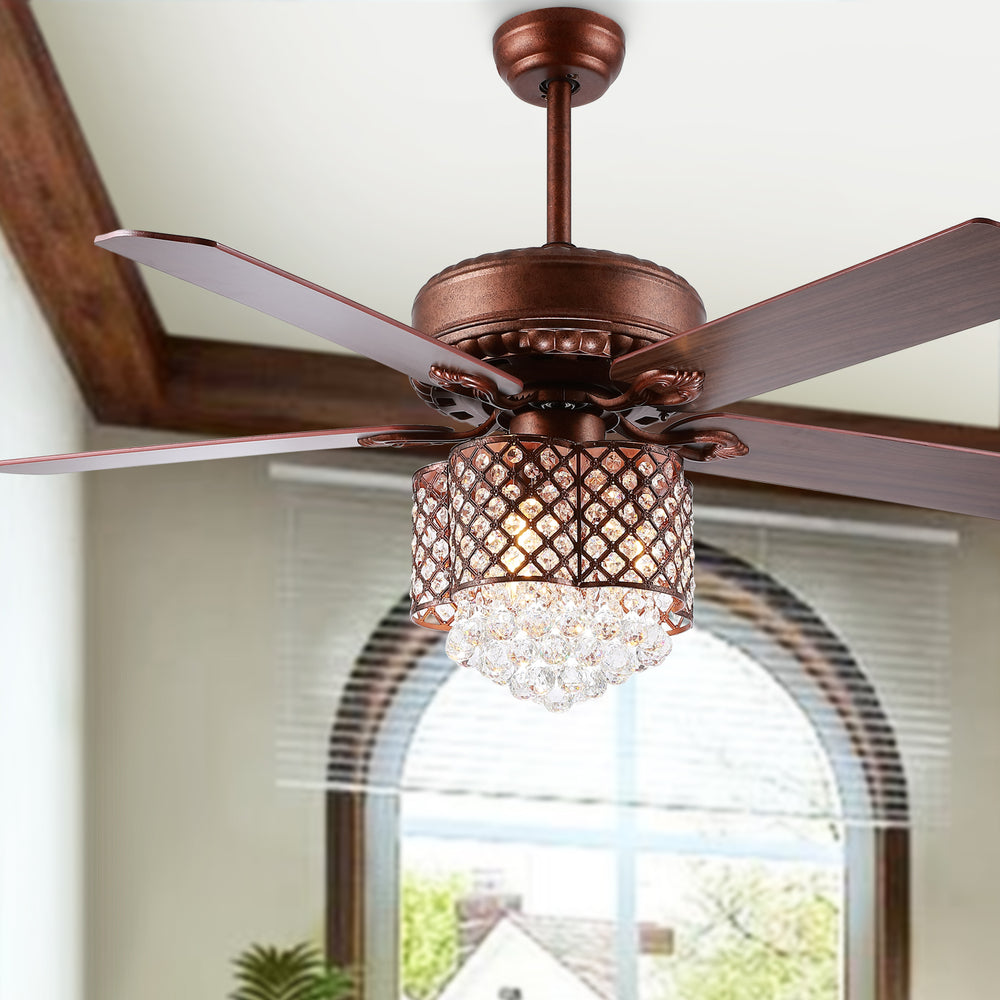 Kelso Ceiling Light Fan - Elegant Oil Rubbed Bronze Fixture with Crystal Orbs and Dark Walnut Blades