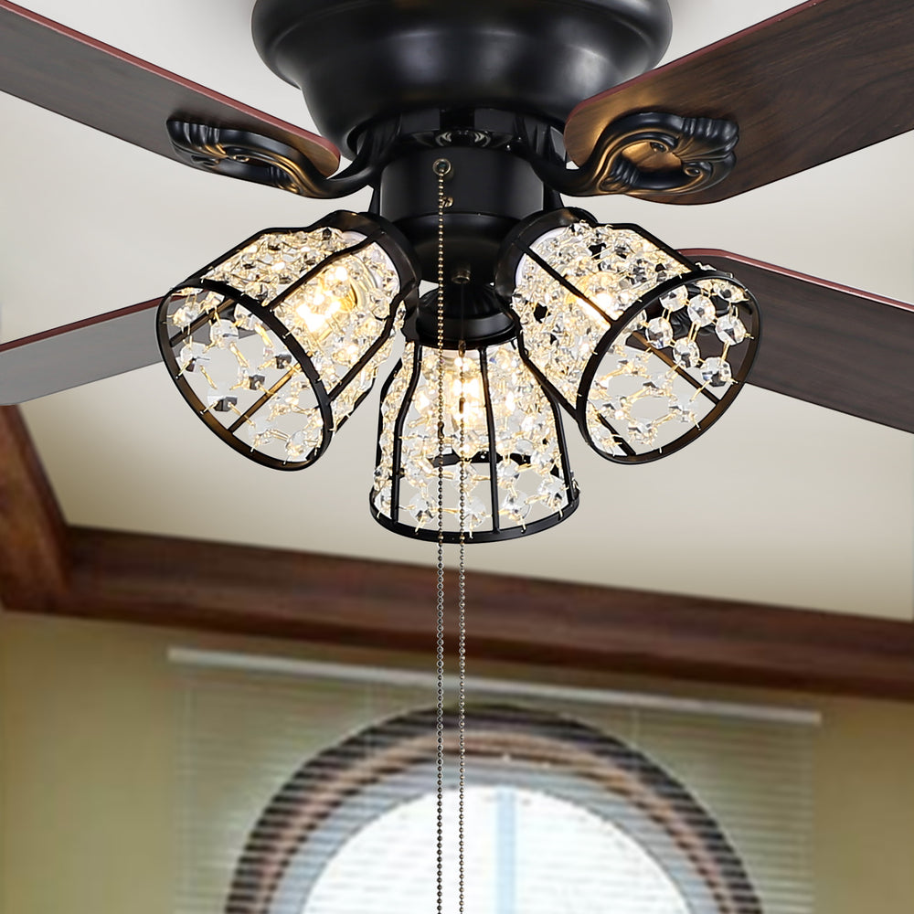 Pearla Ceiling Light Fan - Industrial Chic Design with Glamorous Crystal Accents & 3 Speed Modes