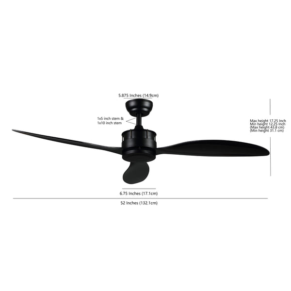 Safavieh Harlin Ceiling Fan in Matte Black, Black CLF1022A
