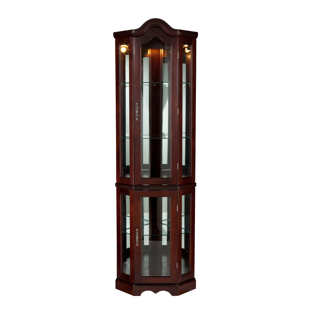 Sei Furniture Canterdale Lighted Corner Curio Cabinet Mahogany Cm0696