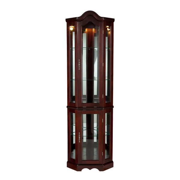 Sei Furniture Canterdale Lighted Corner Curio Cabinet Mahogany Cm0696