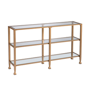Sei Furniture Jaymes Narrow Metal Console Table W Glass Shelves Gold Cm5771