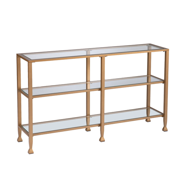Sei Furniture Jaymes Narrow Metal Console Table W Glass Shelves Gold Cm5771