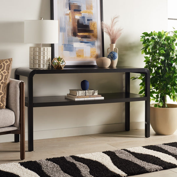 Safavieh Omara 2 Tier Console Table Black Rubberwood, Mdf Veneer Rubberwood CNS1500A