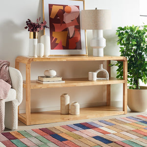 Safavieh Omara 3 Tier Console Table Natural Rubberwood, Mdf Veneer Rubberwood CNS1501C