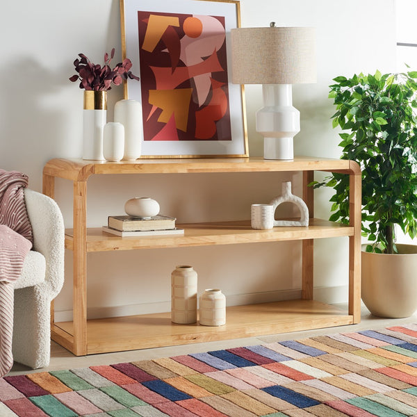 Safavieh Omara 3 Tier Console Table Natural Rubberwood, Mdf Veneer Rubberwood CNS1501C