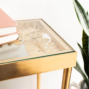 Leilani Palm Leaf Console Table - Luxurious Gold Leaf & Glass Design for Modern Living Rooms