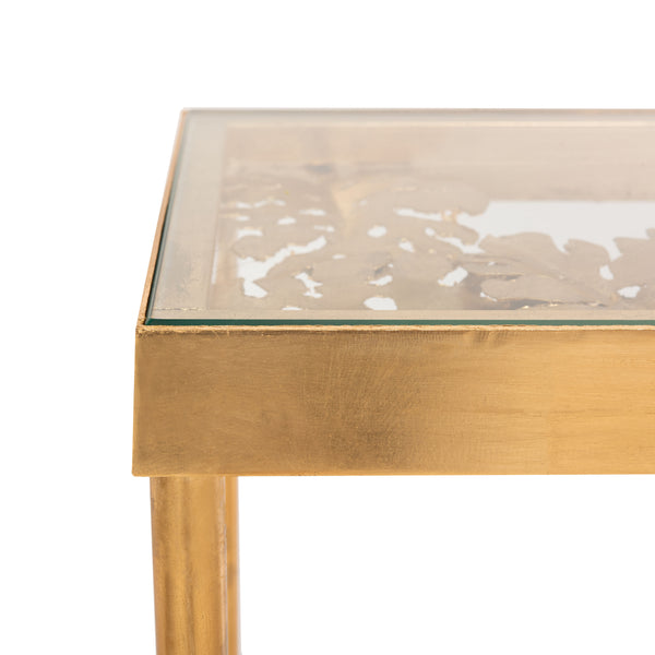 Leilani Palm Leaf Console Table - Luxurious Gold Leaf & Glass Design for Modern Living Rooms