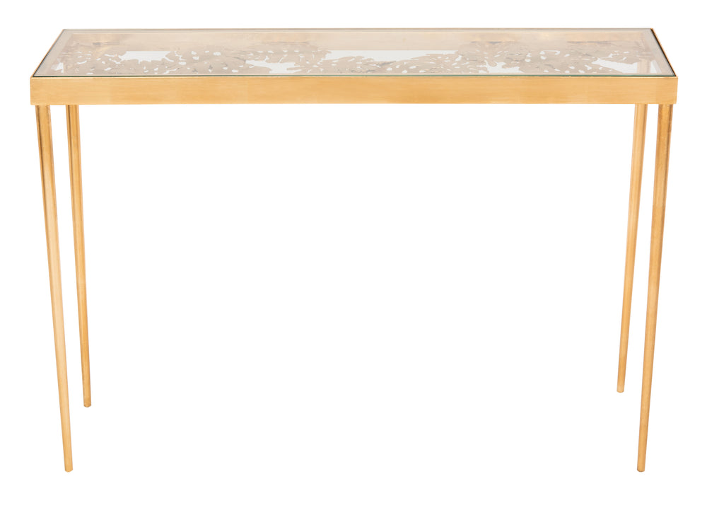 Leilani Palm Leaf Console Table - Luxurious Gold Leaf & Glass Design for Modern Living Rooms