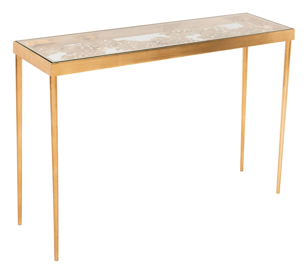 Leilani Palm Leaf Console Table - Luxurious Gold Leaf & Glass Design for Modern Living Rooms