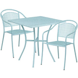 English Elm EE1670 Contemporary Commercial Grade Metal Patio Table and Chair Set Sky Blue EEV-13084