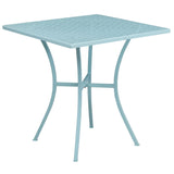 English Elm EE1670 Contemporary Commercial Grade Metal Patio Table and Chair Set Sky Blue EEV-13084