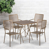 English Elm EE1673 Contemporary Commercial Grade Metal Patio Table and Chair Set Gold EEV-13099