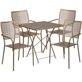 English Elm EE1673 Contemporary Commercial Grade Metal Patio Table and Chair Set Gold EEV-13099
