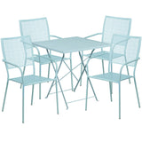 English Elm EE1673 Contemporary Commercial Grade Metal Patio Table and Chair Set Sky Blue EEV-13102