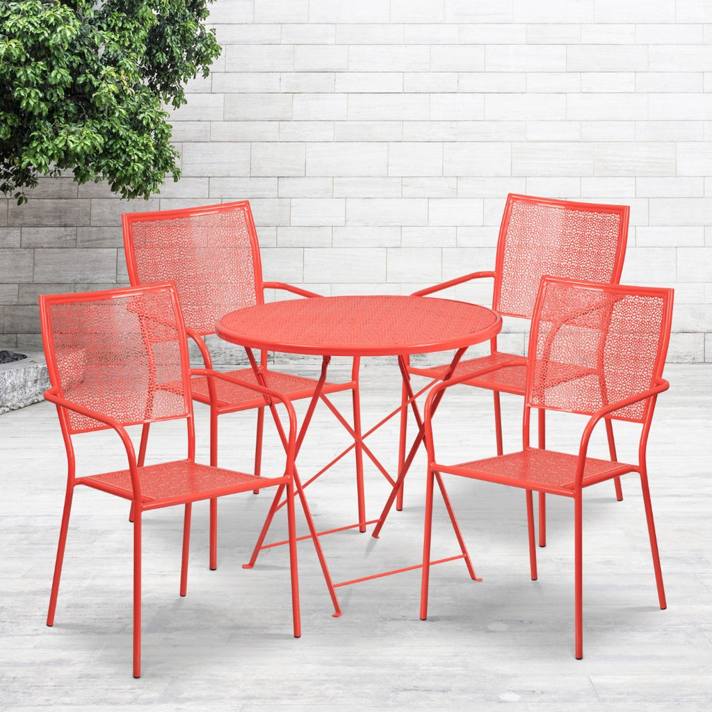 English Elm EE1678 Contemporary Commercial Grade Metal Patio Table and Chair Set Coral EEV-13130