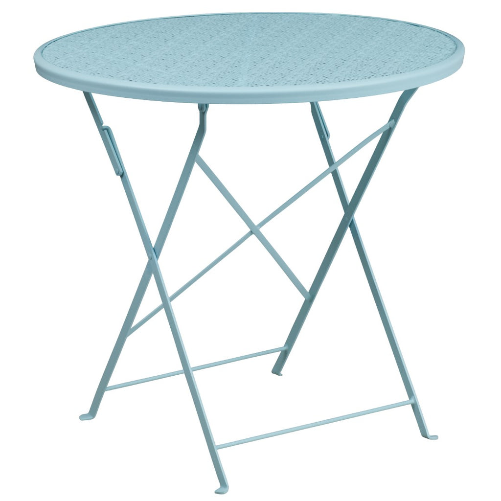 English Elm EE1678 Contemporary Commercial Grade Metal Patio Table and Chair Set Sky Blue EEV-13132